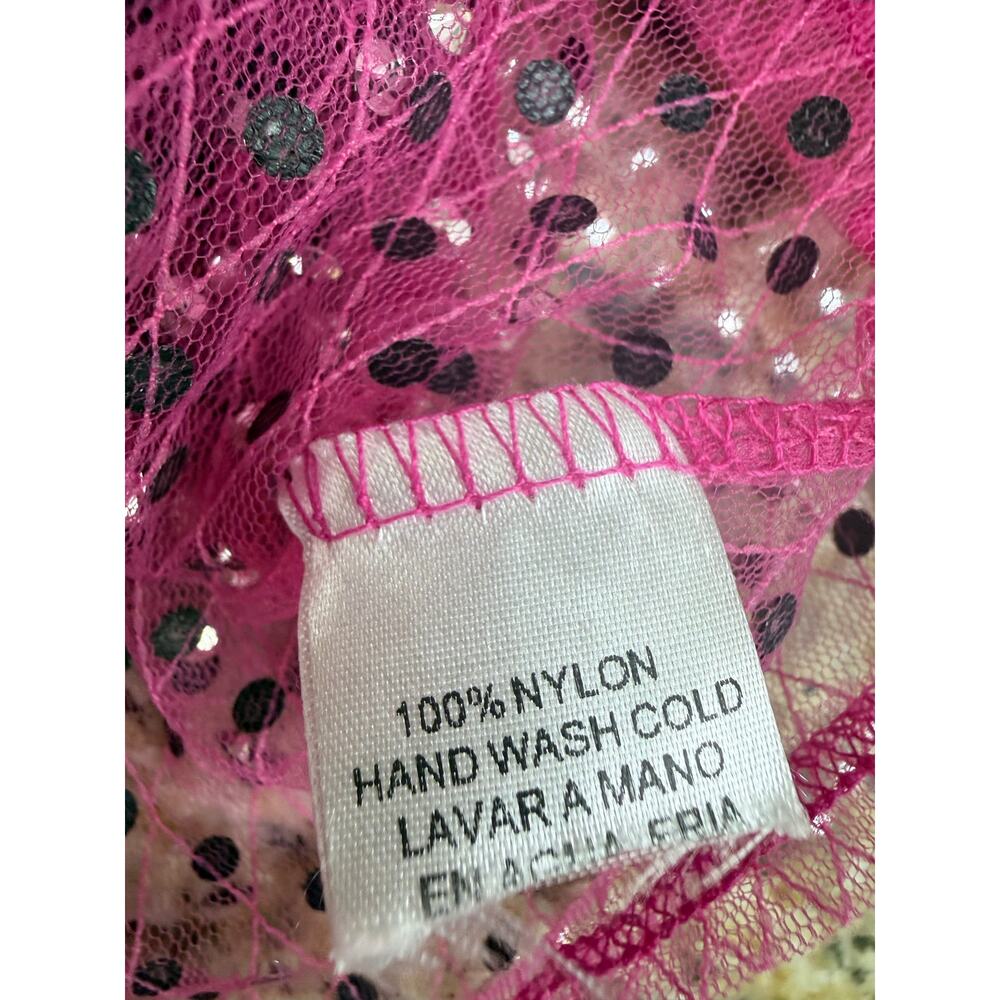 Top Chic hot pink sheer mesh long-sleeve crop top embellished rhinestones medium - Picture 4 of 5
